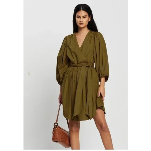 YAS Medium 10 Mustard Long Sleeve Dress RRP $129 Balloon Knee Length Ermi Cotton - Picture 12 of 12